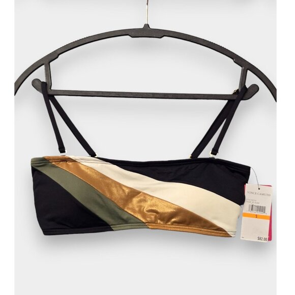 VINCE CAMUTO Gold Shimmer Color Blocked Square Neck Bandeau Swim Top S NWT - Picture 2 of 10